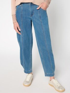 LOGO by Lori Goldstein Regular Indigo Wash Seam Barrel Leg Jean Sz 16 Blue Denim